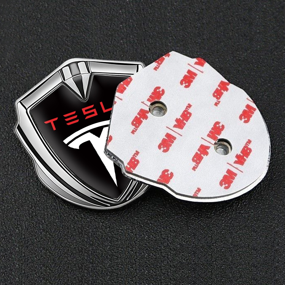Tesla Fender Emblem Badge Silver Black Base White Red Logo | Metal ...