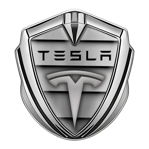 Tesla Trunk Emblem Badge Silver Grey Shutter Effect Edition