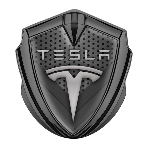 Tesla 3D Car Metal Emblem Graphite Dark Mesh V Shapes Edition