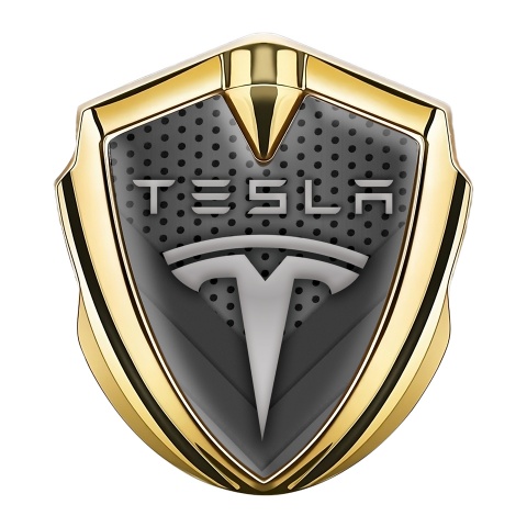 Tesla 3D Car Metal Emblem Gold Dark Mesh V Shapes Edition