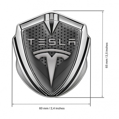 Tesla 3D Car Metal Emblem Silver Dark Mesh V Shapes Edition