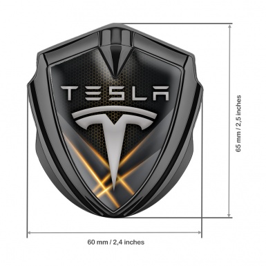 Tesla Trunk Emblem Badge Graphite Dark Hex Orange Lights Design