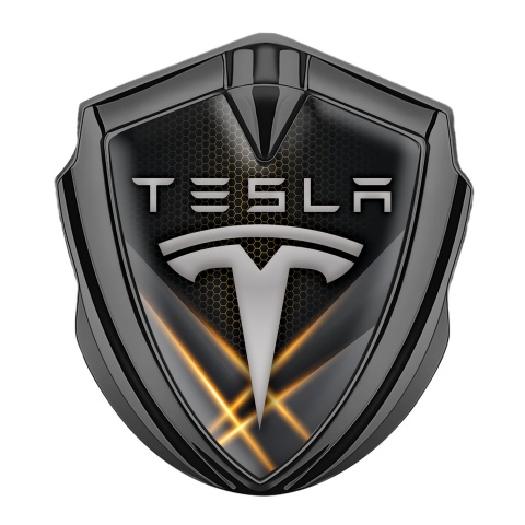 Tesla Trunk Emblem Badge Graphite Dark Hex Orange Lights Design
