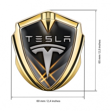 Tesla Trunk Emblem Badge Gold Dark Hex Orange Lights Design