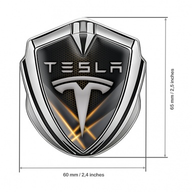 Tesla Trunk Emblem Badge Silver Dark Hex Orange Lights Design