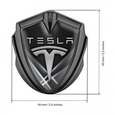 Tesla Trunk Emblem Badge Graphite Dark Hex White Lights Design