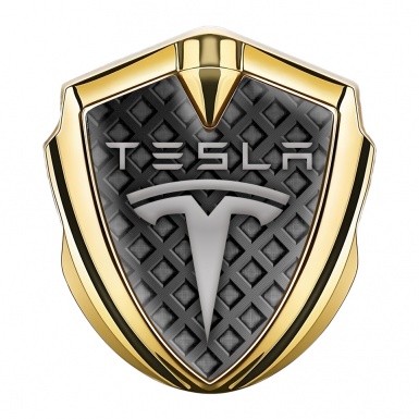 Tesla Fender Emblem Badge Gold Dark Grid Mesh Grey Edition