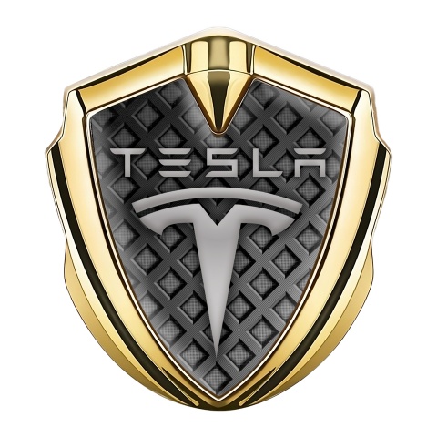 Tesla Fender Emblem Badge Gold Dark Grid Mesh Grey Edition