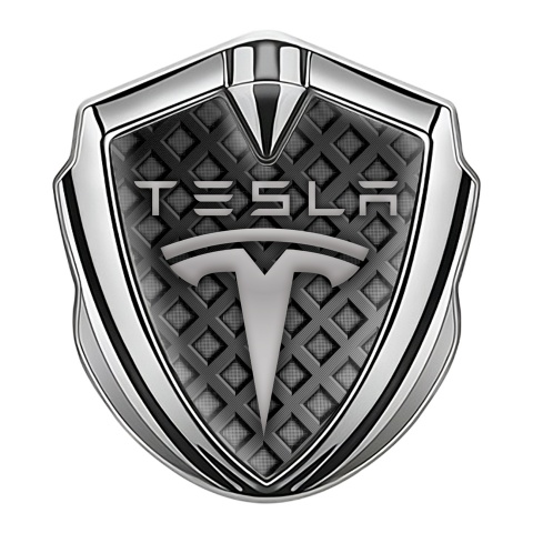 Tesla Fender Emblem Badge Silver Dark Grid Mesh Grey Edition