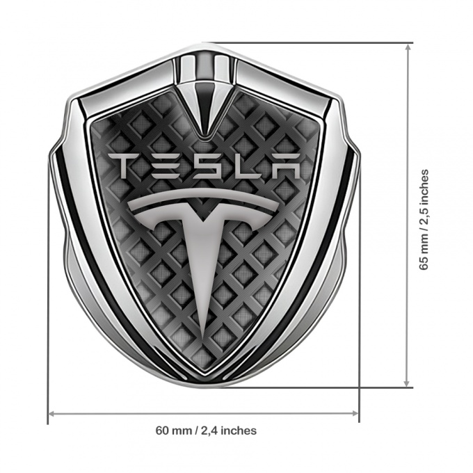 Tesla Fender Emblem Badge Silver Dark Grid Mesh Grey Edition | Metal ...