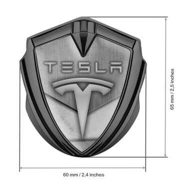 Tesla Fender Metal Emblem Graphite Grey Slabs Rough Metal Design