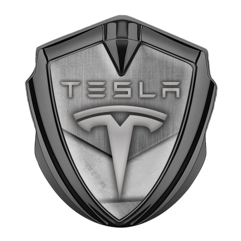 Tesla Fender Metal Emblem Graphite Grey Slabs Rough Metal Design