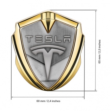 Tesla Fender Metal Emblem Gold Grey Slabs Rough Metal Design