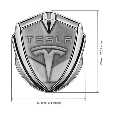 Tesla Fender Metal Emblem Silver Grey Slabs Rough Metal Design