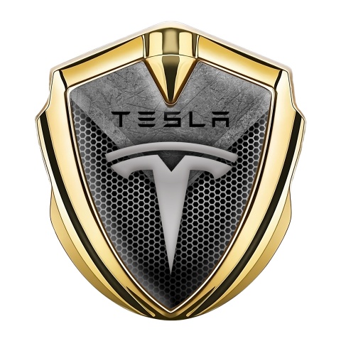 Tesla Trunk Emblem Badge Gold Dark Hex Metallic Plate Design