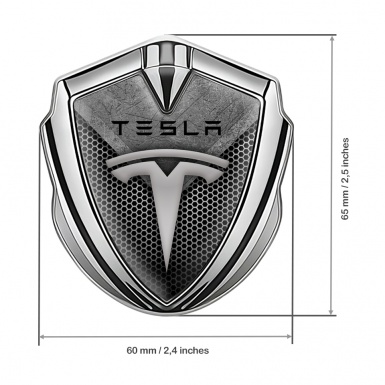 Tesla Trunk Emblem Badge Silver Dark Hex Metallic Plate Design