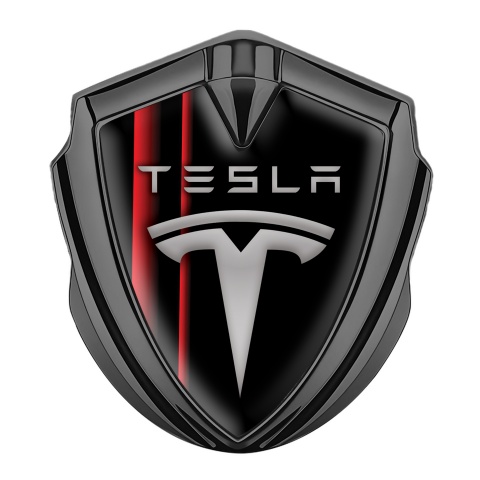 Tesla Tuning Emblem Self Adhesive Graphite Red Stripes Grey Logo