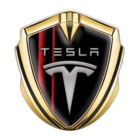 Tesla Tuning Emblem Self Adhesive Gold Red Stripes Grey Logo