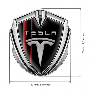 Tesla Tuning Emblem Self Adhesive Silver Red Stripes Grey Logo