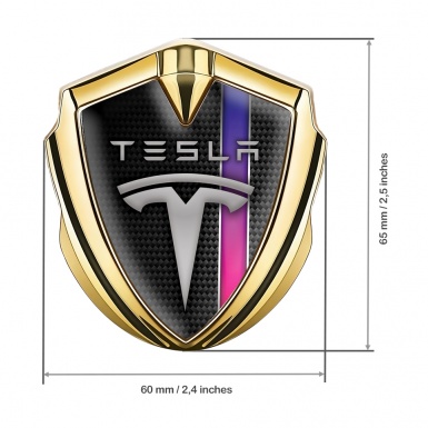 Tesla 3D Car Metal Emblem Gold Black Carbon Color Stripe Design