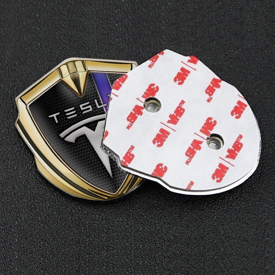 Tesla 3D Car Metal Emblem Gold Black Carbon Color Stripe Design | Metal ...