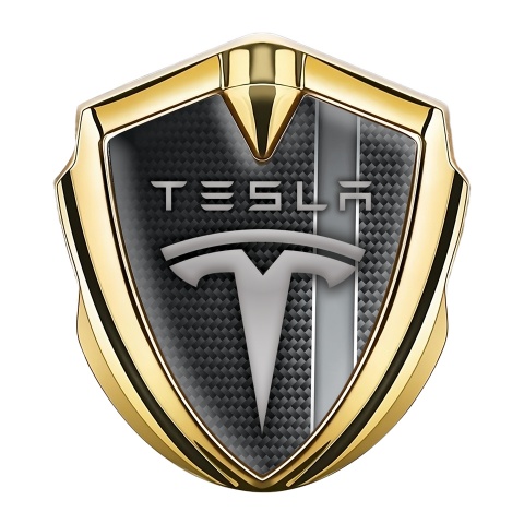 Tesla Fender Emblem Badge Gold Black Carbon Grey Stripe Edition