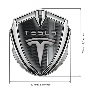 Tesla Fender Emblem Badge Silver Black Carbon Grey Stripe Edition
