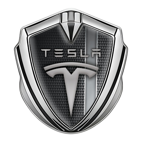 Tesla Fender Emblem Badge Silver Black Carbon Grey Stripe Edition
