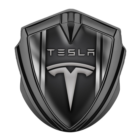 Tesla Trunk Emblem Badge Graphite Metallic Effect Stripes Edition