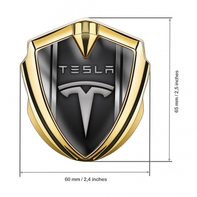 Tesla Trunk Emblem Badge Gold Metallic Effect Stripes Edition