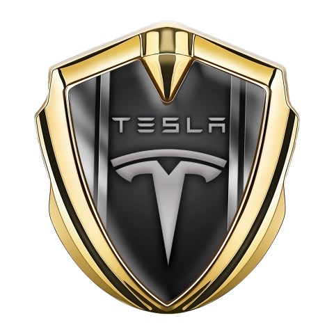 Tesla Trunk Emblem Badge Gold Metallic Effect Stripes Edition
