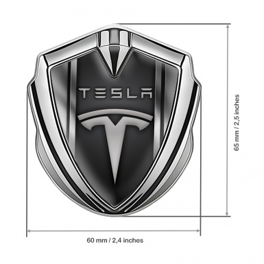 Tesla Trunk Emblem Badge Silver Metallic Effect Stripes Edition