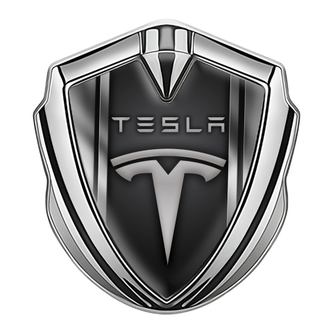Tesla Trunk Emblem Badge Silver Metallic Effect Stripes Edition