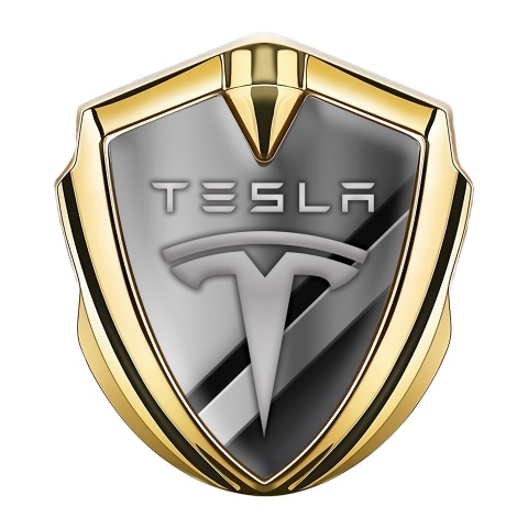 Tesla Bodyside Emblem Gold Metallic Diagonal Bars Design