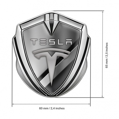 Tesla Bodyside Emblem Silver Metallic Diagonal Bars Design