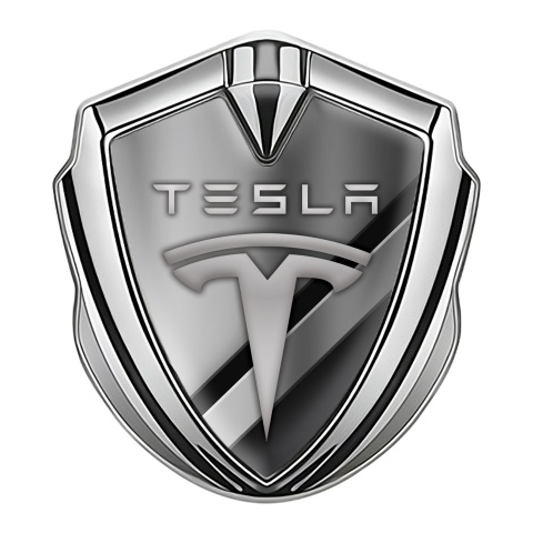 Tesla Bodyside Emblem Silver Metallic Diagonal Bars Design