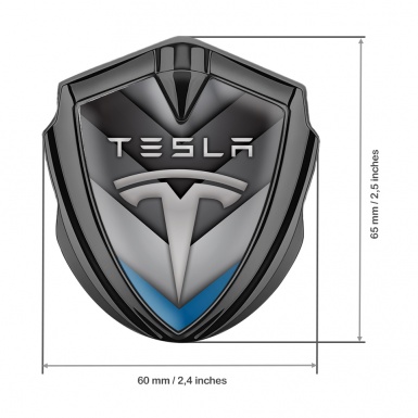 Tesla Metal Emblem Self Adhesive Graphite V Shaped Blue Design