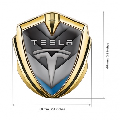 Tesla Metal Emblem Self Adhesive Gold V Shaped Blue Design