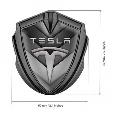 Tesla Metal Emblem Self Adhesive Graphite V Shaped Grey Edition