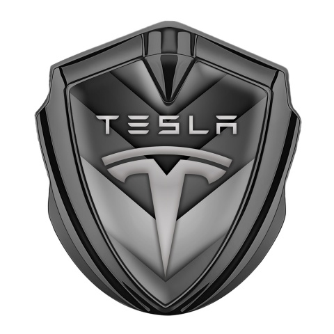 Tesla Metal Emblem Self Adhesive Graphite V Shaped Grey Edition
