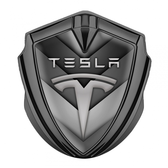 Tesla Metal Emblem Self Adhesive Graphite V Shaped Grey Edition