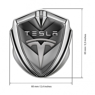 Tesla Metal Emblem Self Adhesive Silver V Shaped Grey Edition