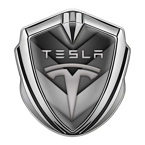 Tesla Metal Emblem Self Adhesive Silver V Shaped Grey Edition