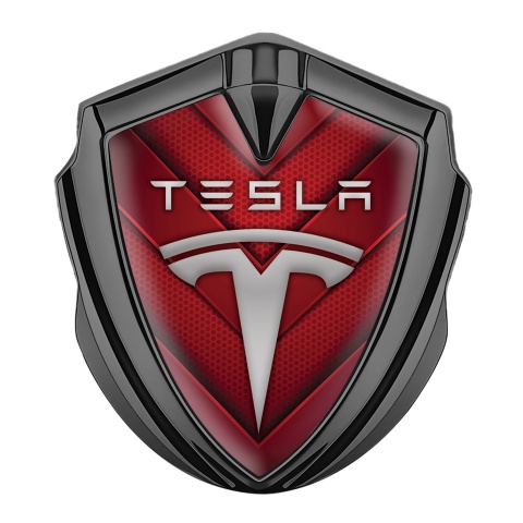 Tesla Fender Emblem Badge Graphite Red Mesh Sharp V Template