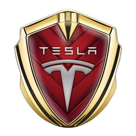 Tesla Fender Emblem Badge Gold Red Mesh Sharp V Template