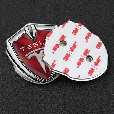 Tesla Fender Emblem Badge Silver Red Mesh Sharp V Template