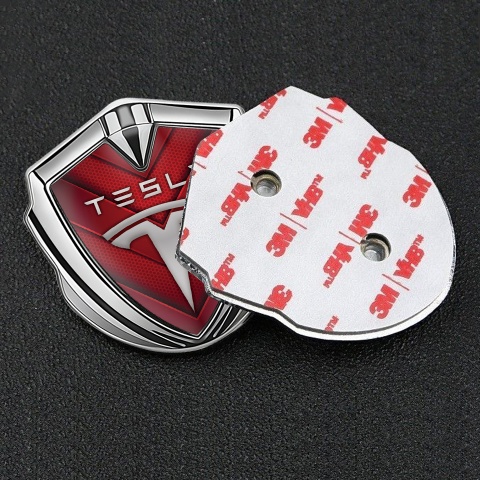 Tesla Fender Emblem Badge Silver Red Mesh Sharp V Template