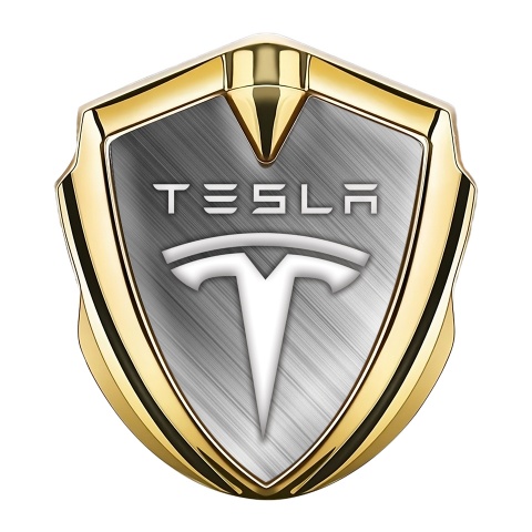 Tesla Bodyside Emblem Badge Gold Brushed Aluminum Effect