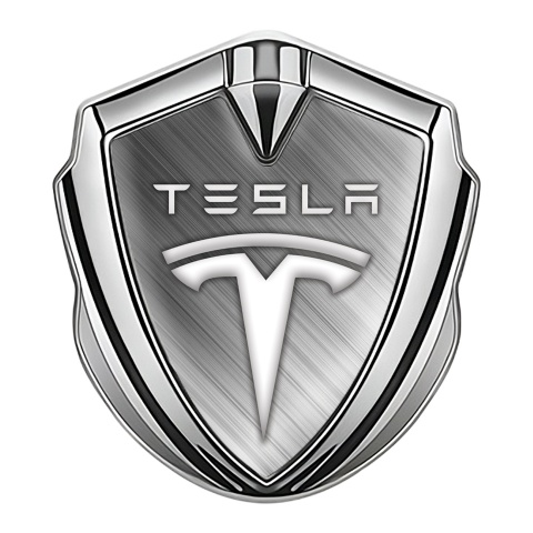 Tesla Bodyside Emblem Badge Silver Brushed Aluminum Effect