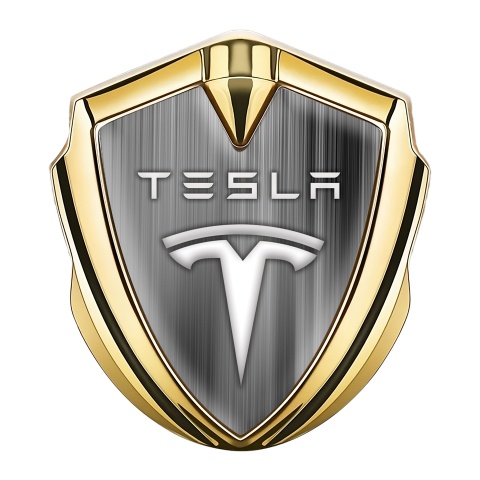 Tesla Fender Metal Emblem Gold Grey Spectrum Clean Design